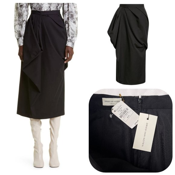 Dries Van Noten Dresses & Skirts - Auc NWT Dries Van Noten Salfa Draped gabardine Midi Black Skirt